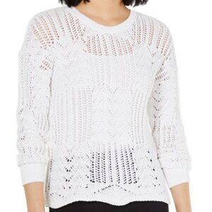Bar lll Cotton Long Sleeve Crochet Sweater | white | Size L